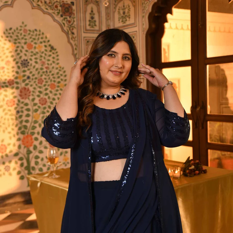 Blue-Drape-Saree-With-Cape-Lavina-SCL_9506 - 副本